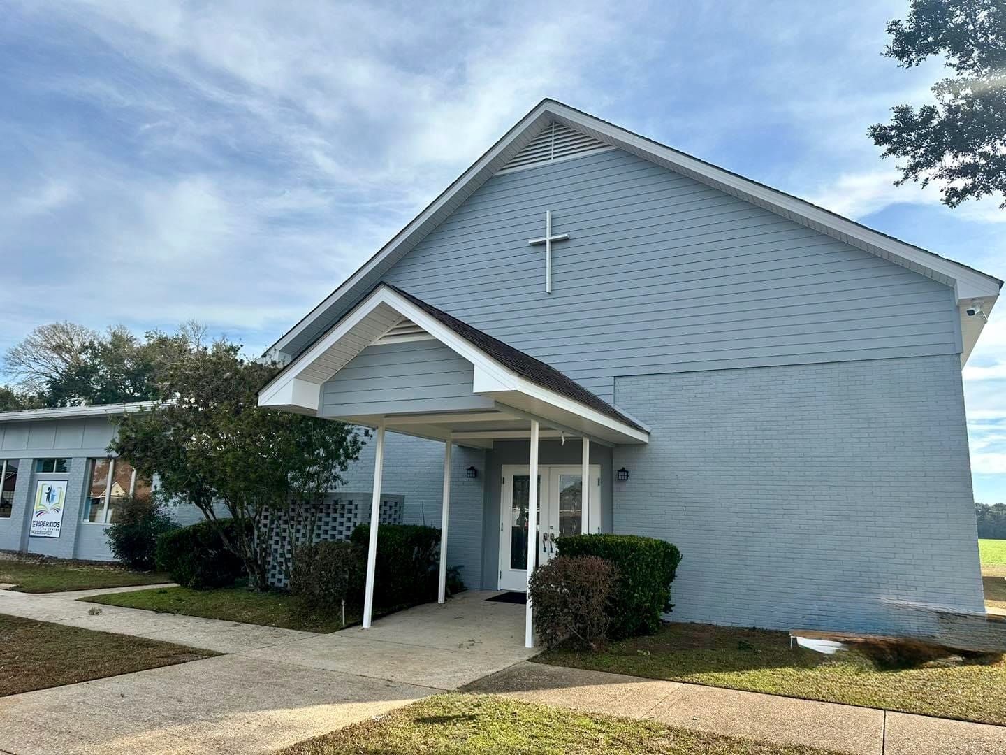 Gray church exterior painting in Daphne, AL